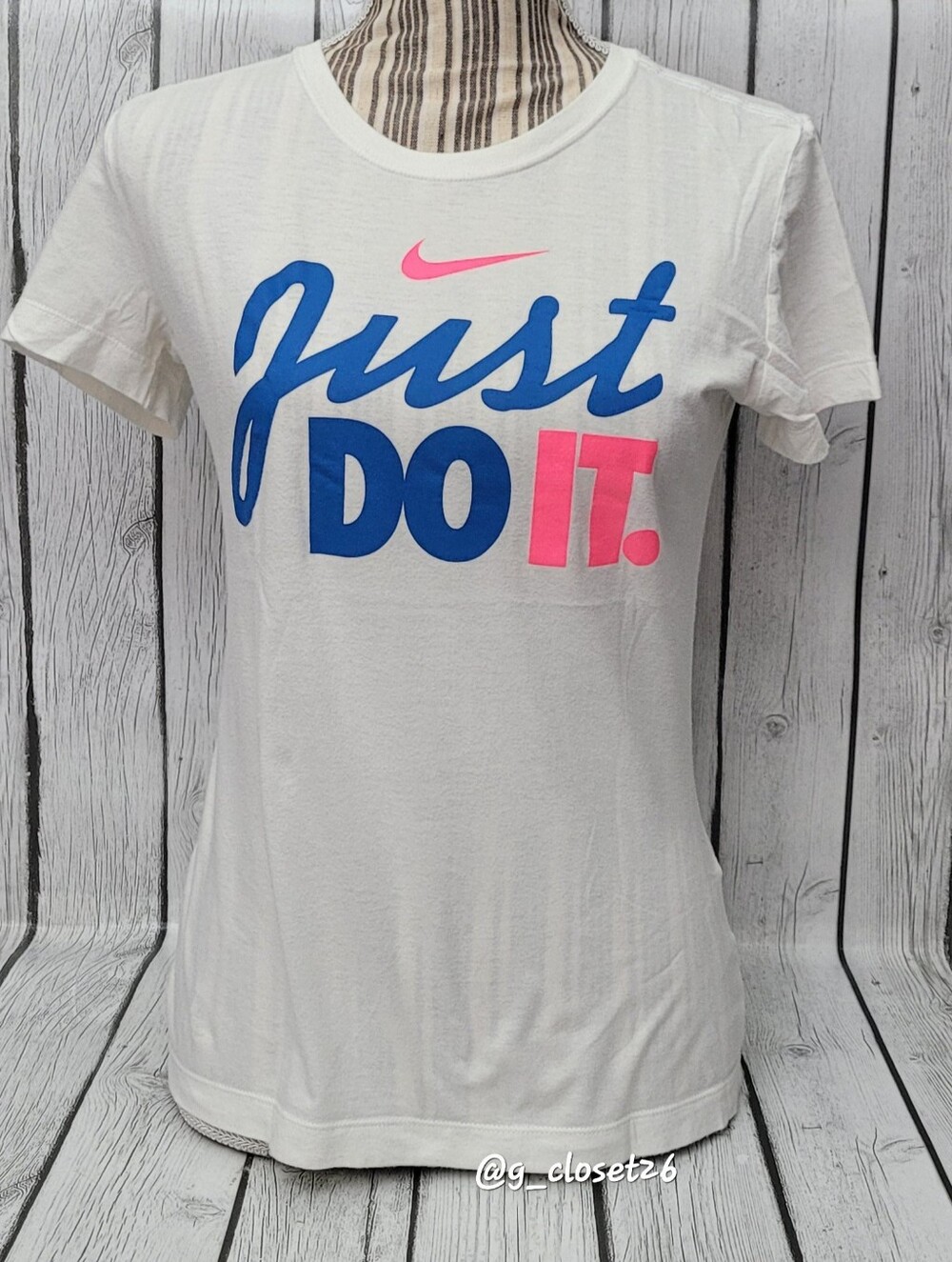 Nike Women’s White 'Just Do It.' Graphic Tee - Blue & Pink